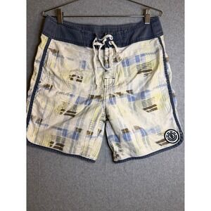 Element Mens Y2K Board Shorts Size 32 Plaid Blue Yellow Cotton Surf Skate